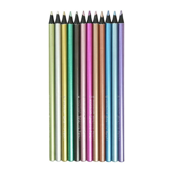 Aonity 12-Color Metal Art Drawing Colored Pencils， 12X Metallic Colored Pencils 12 Color Soft Core Art Coloring Drawing Pencils for Adult Coloring Book Sketch Crafting Projects