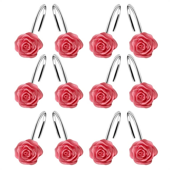 Aonity 12 Hooks, Resin Rose Designed Shower Curtain Hooks and Rings Hardware Accessories Blending Function with Aesthetic Appeal for Bathroom Decor