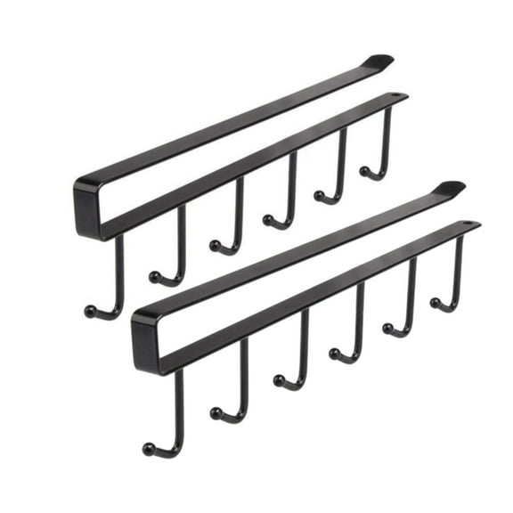 Aonity 2Pcs Kitchen Iron Hooks Seamless Nail-Free Black， Multi Hooks Under The Cabinet 6 Hook Hanging Hook Rack Kitchen Utensil Cupboard Hanger Chest Organizer Cup Holder for Coffee Bar Fit