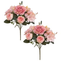 Aonity 6-Branch Hydrangea and Peony Bouquet 2Pcs Light Pink, Flowers Silk Flowers 2Pcs Peony Artificial Flowers Real and Look for Home Wedding Centerpiece Table Decoration Mother' Day Birthday Gift
