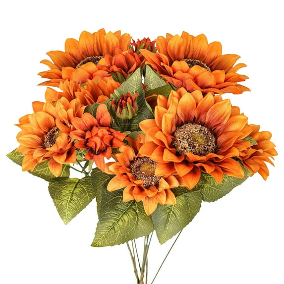 Aonity 9 Autumn Sunflower Artificial Flowers Coffee Color, Artificial Sunflowers Bouquet Sunflower Autumn Flower for Decoration 9 Heads Faux Flowers Bunch for Home Decor