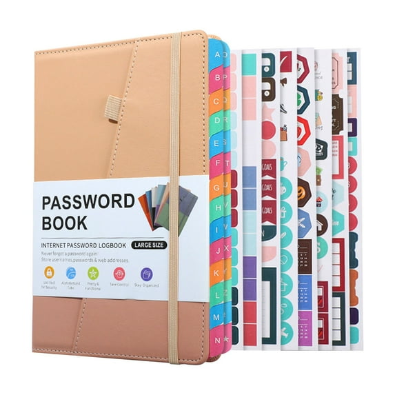 Aonity A5 Khaki Pink Notebook with Alphabet Labels, Password Book with Alphabetical Tabs for Seniors Notebook Internet Website Address Log in Detail