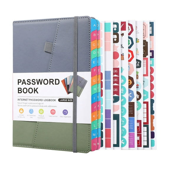Aonity A5 Password Book Notebook with Alphabet Labels Gray and Green, Password Book with Alphabetical Tabs for Seniors Notebook Internet Website Address Log in Detail