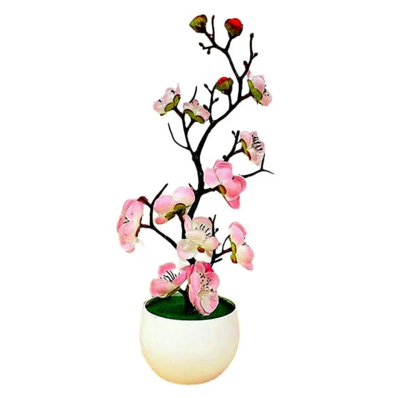 Aonity Artificial Potted Flower Bonsai Pink, Artificial Flower with Pot Real for Home Table Wedding Bouquet Beach Theme Decoration