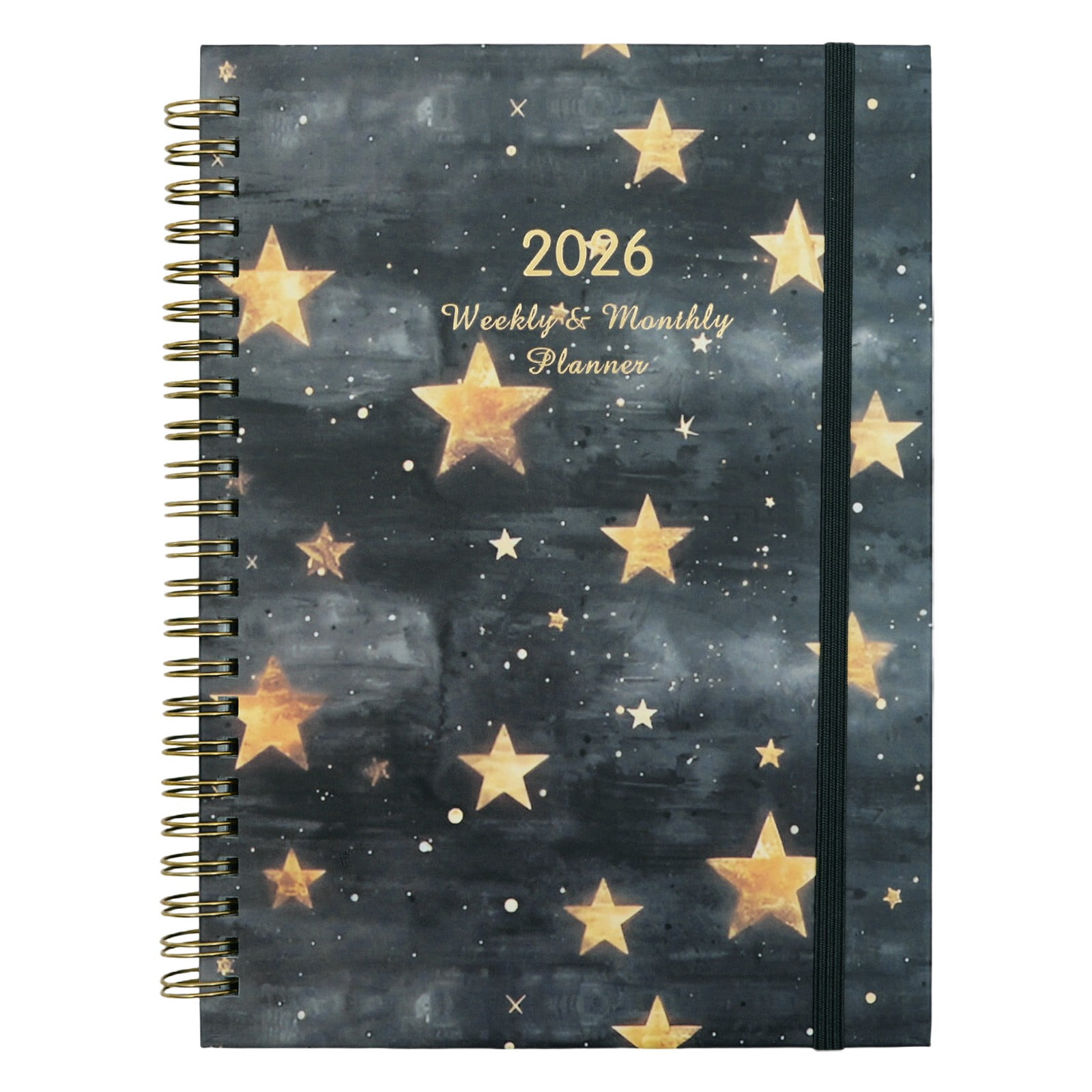 Aonity Black Star Binding Coil Notebook， 2026 Bound Weekly Planner A5