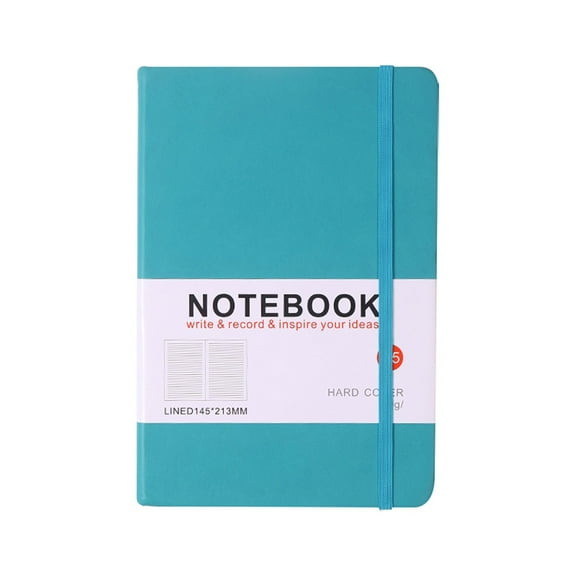 Aonity Blue Dolin Paper Notepad A5 Binder Notebook (100 Sheets/200 Pages), A5 Strap Belt Waist Seal Notebook Book Hard Cover Imitation Leather Elastic Strap Hand Book Diary 160 Pages Horizontal Line