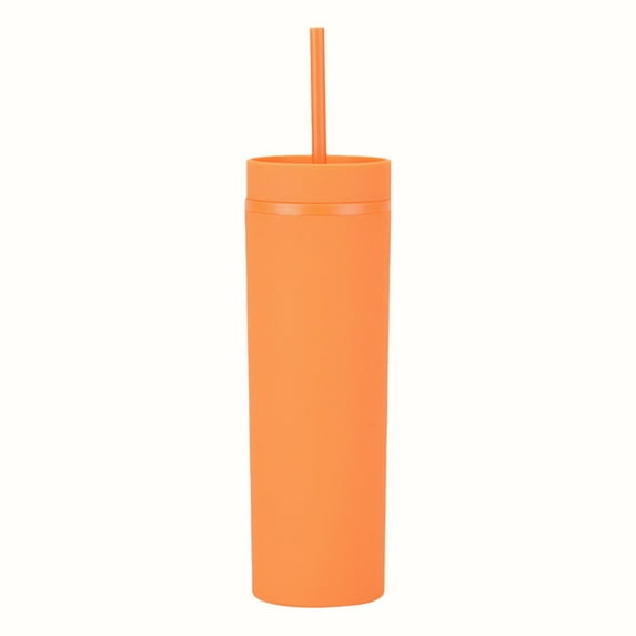 Aonity Cup, Straw, 16Oz Tumbler with Lid and Plastic Water Coffee Tumbler Cup Water Bottle Slim Double Wall Reusable Plastic Tumbler Cups Travel Mug Coffee Cup 450Ml