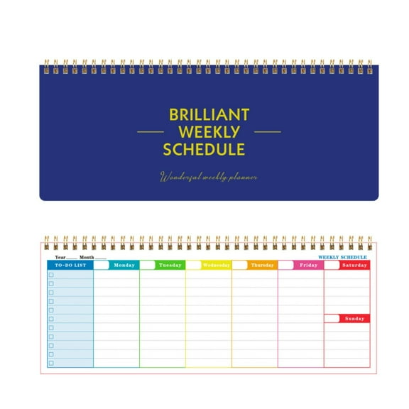 Aonity English Long Weekly Planner Blue, 2025 Border New English Long Weekly Plan Simple Coil Note Time Management Ledger