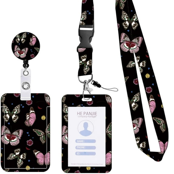 Aonity Mobile Phone Id Lanyard Butterfly Push-Close Slide Card Holder, Lanyards for Keys Wristlet Keychain Wrist Lanyard Wallet for Women Wristlet Strap