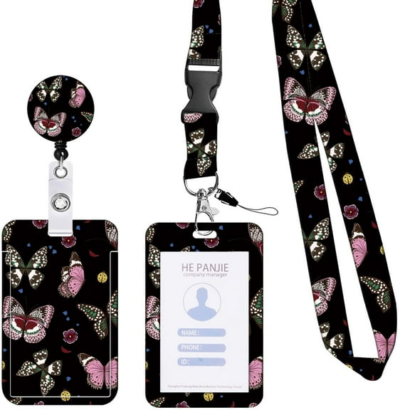 Aonity Mobile Phone Id Lanyard Butterfly Push-Close Slide Card Holder, Lanyards for Keys Wristlet Keychain Wrist Lanyard Wallet for Women Wristlet Strap