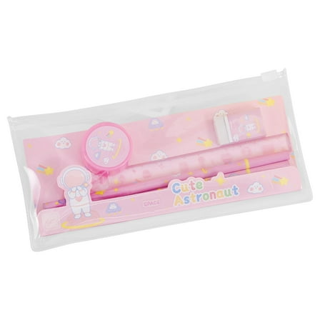 Aonity Pink Stationery Set, Transparent Pencil Case & Study Kit Set
