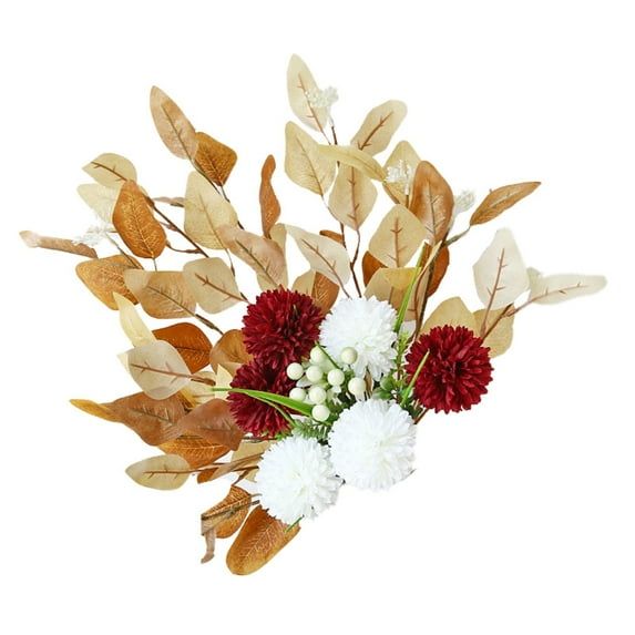 Aonity Silk Flower Floral Table Flower Simulation Bouquet Brown, Red and White Without Bottle, 1Pc 6 Decoration Bouquet Wedding Chrysanthemum Head Artificial Home Flower Home Decor