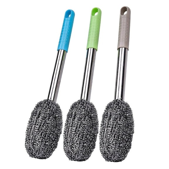 Under $5 Aonity 1 Stainless Steel Spongestainless Sponge Scrubbing Scouring Pad Long Handle Design in Spring Pot Pan Wool Scrubber Bathroom Accessories