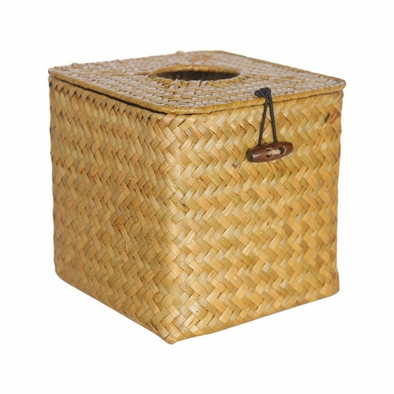 Aonity Tissue Box Yellow, Square Woven Tissue Box Holder Decorative Napkin Holder Pumping Paper Case Dispenser