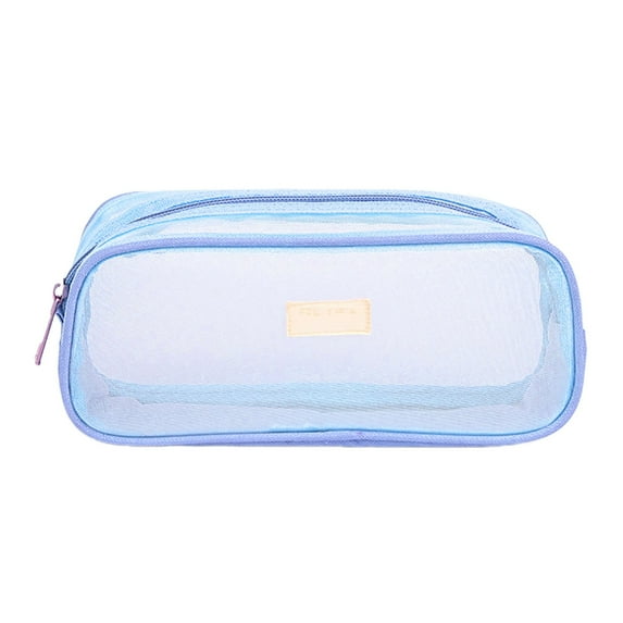 Aonity Transparent Visible Mesh Pencil Case Blue, Grid Mesh Pencil Case Large Capacity Pencil Case Big Pencil Pouch with Zipper Simple Stationery Bag Aesthetic Pen Bag