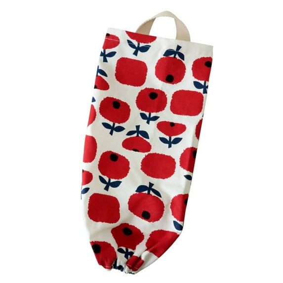 Aonity Wall-Mounted Garbage Bag Storage Bag Red, Flower Pattern Garbage Bag Storage Holder Collapsible Fabric Storage Dispenser Garbage Bag Organizer for Home