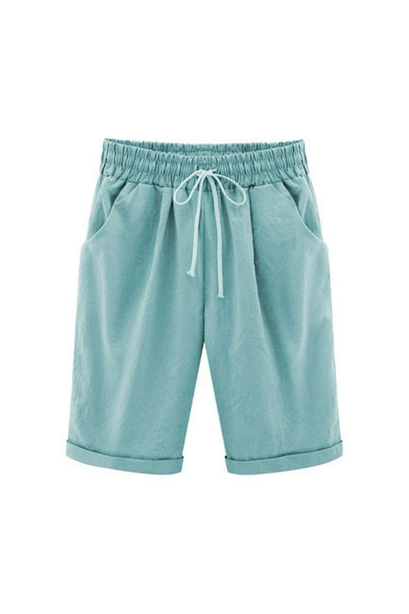Bermuda Shorts for Women Clothes Ladies Summer Solid Five Points Large Size Cotton Linen Pants Casual Pants