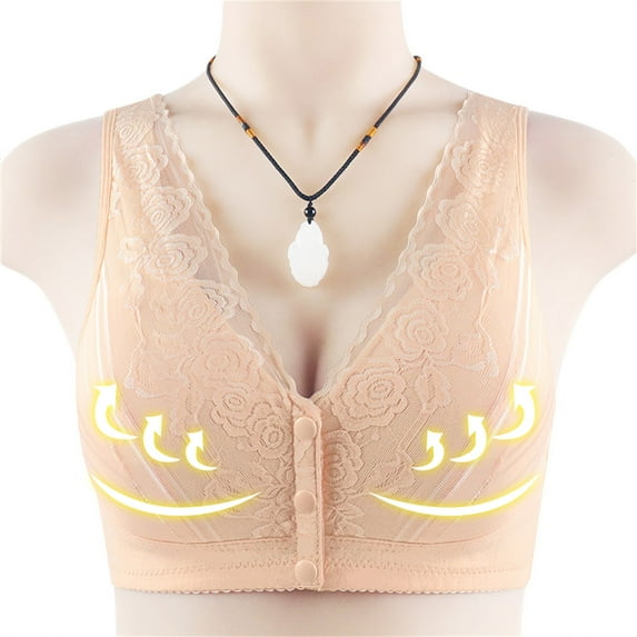 Aoochasliy Bras for Women Clothess Plus Size Bra,Casual Soft Front Button Shaping Cup Shoulder Strap Underwire Bra Plus Size Extra-Elastic Wirefree for Home Casual Work Play