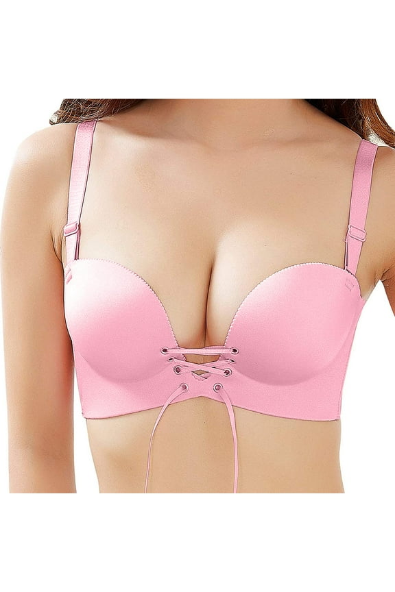 Bras for Women Ladies Push Up Bra Soft Seamless Deep V Bras Adjustable Drawstring Bras
