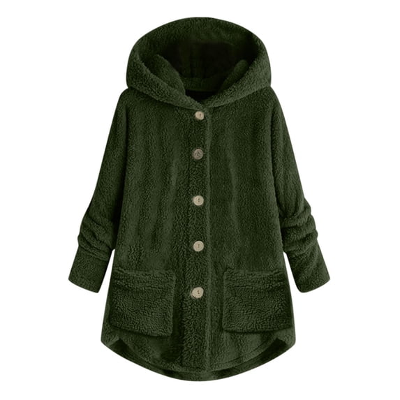 Aoochasliy Cardigan Tops Button Coat Plus Jacket Loose Winter Hooded Wool Women Plush Size Women's Coat