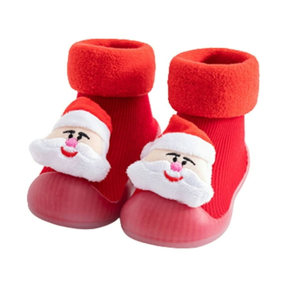 Aoochasliy Christmas Fuzzy Socks Casual Xmas Winter Plush Toddler Shoes Baby Socks Shoes Indoor Shoes Do Not Drop 0-3 Years
