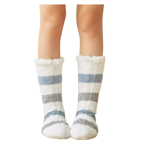 Aoochasliy Christmas Socks Women's Winter Stripe Super Soft Warm Cozy Fuzzy Fleece-lined Sock Christmas Casual