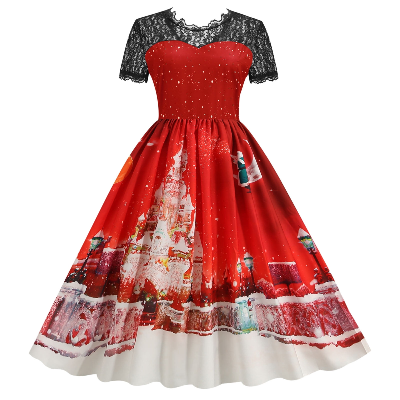 Aoochasliy Christmas dresses Women Clothes Vintage Xmas Printing Dress ...