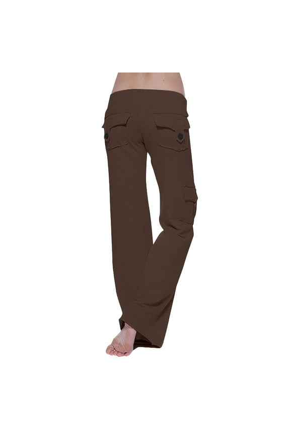 Clothes Cargo Pants for Women Autumn Workout Out Leggings Stretch Waist Button Pocket Yoga Gym Loose Pants