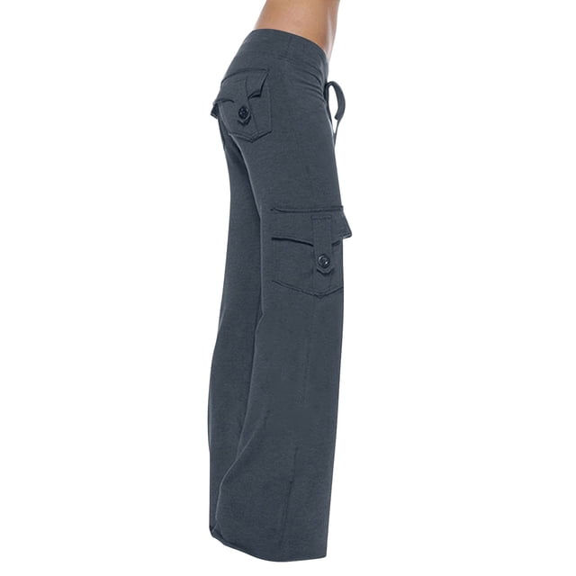 Aoochasliy Cargo Pants for Women Autumn Workout Out Leggings Stretch Waist Button Pocket Yoga Gym Loose Pants