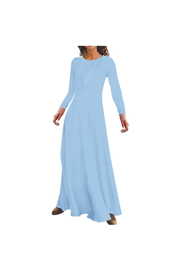 Ladies Dresses Petite Christmas Solid Round Neck Long Sleeve Long Dress Collar Retro Dress