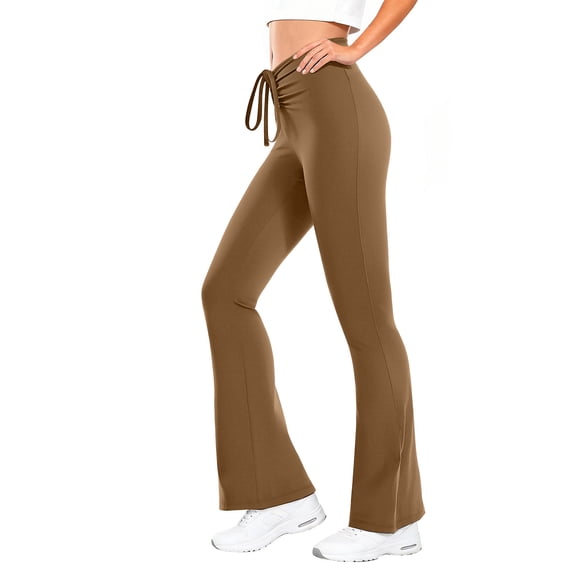 Aoochasliy Womens Pants Petite Casual Slim High Elastic Waist Solid Color Sports Yoga Flare Pants 2026