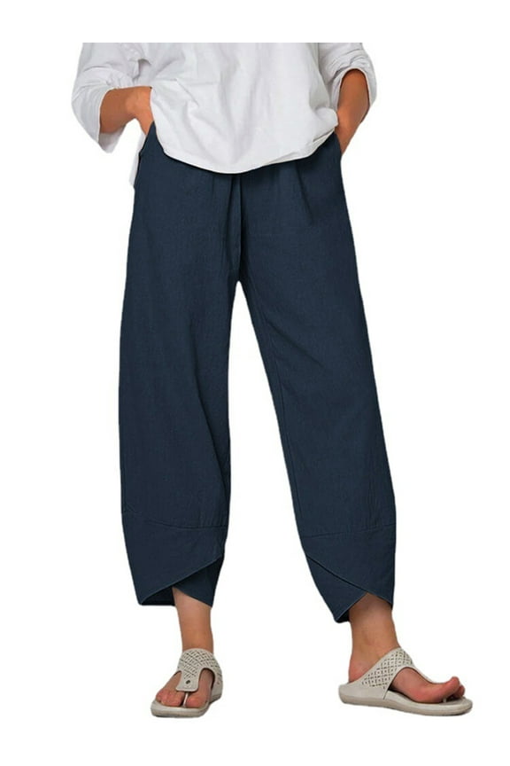 Aoochasliy Womens Pants Petite Ladies Lady Casual Flowers print Elastic Waist Wide Leg Pants