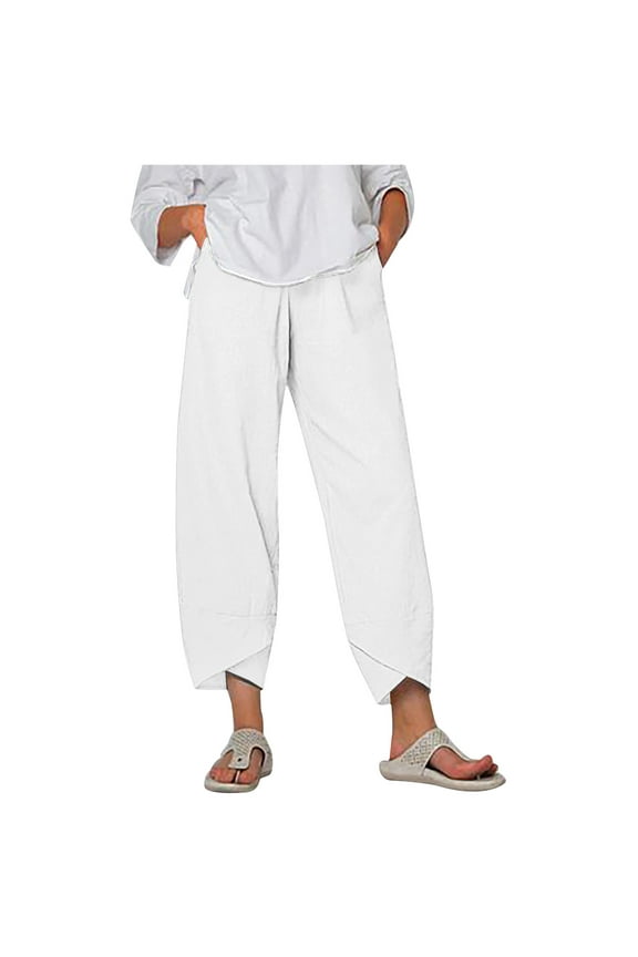 Womens Pants Petite Ladies Lady Casual Flowers print Elastic Waist Wide Leg Pants Trousers