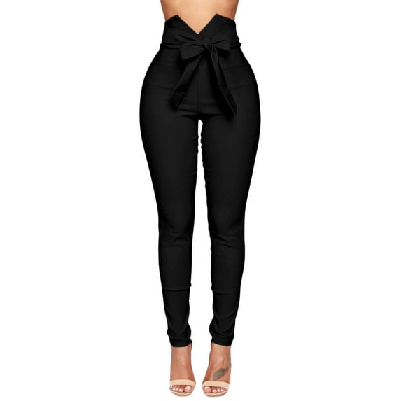 Aoochasliy Womens Pants Petite Women's Summer High Waist Pants Bow Slim Simple Elastic Pants