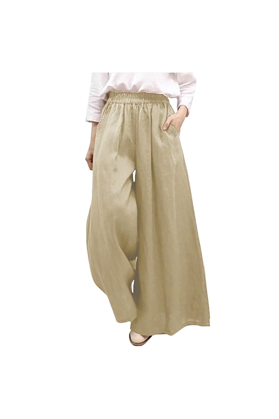 Womens Pants Petite Womens Fashion Summer Solid Casual Pocket Elastic Waist Long Pants of the Day
