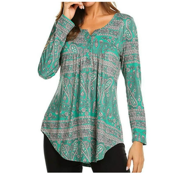 Aoochasliy Clothes Womens Tops Long Sleeve Shirts Spring Fall Casual Ladies Casual Floral Printed V-Neck Loose T-Shirt Blouse Tops