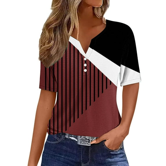 Aoochasliy Clothess Womens Tops Long Sleeve Shirts Spring Fall Casual Colorblock Round-Neck Stitching Contrast Color T-shirt Blouse