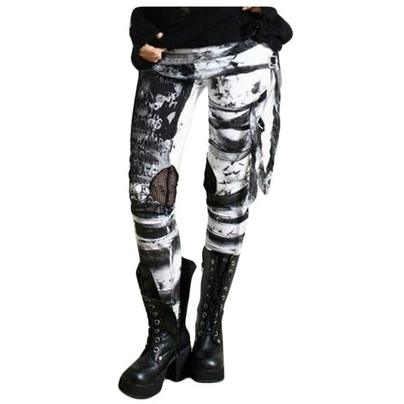 Aoochasliy Clothes Womens Pants Petite Cool Ultra Gathered Pants Gothic Rocker Distressed Punk Tie Leggings