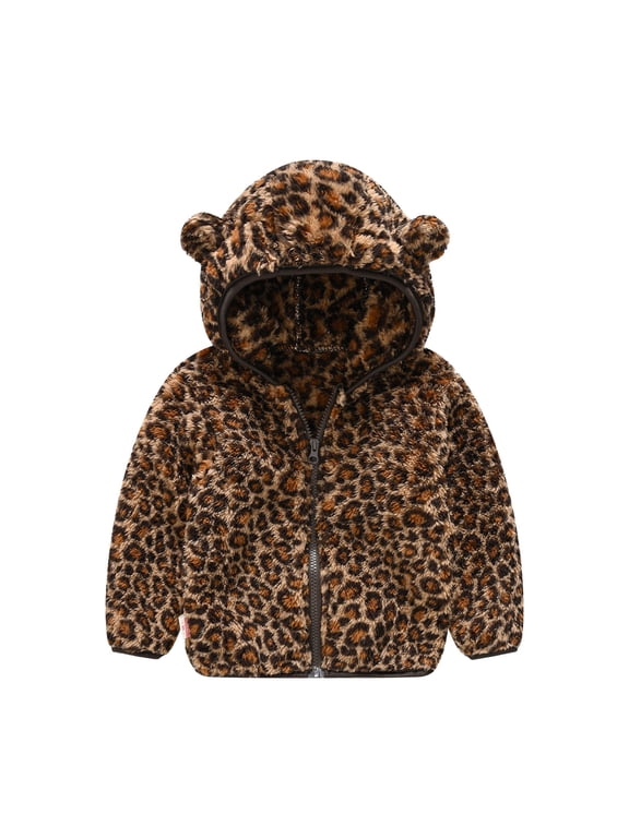 Coats for Girls Boys Casual Toddler Baby Leopard Print Gradient Plush Cute Bear Ears Winter Hoodie Thick Coat Jacket