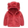 thumbnail image 1 of Aoochasliy Coats for Girls Boys Casual Toddler Baby Solid Color Plush Cute Bear Ears Winter Hoodie Thick Coat Jacket, 1 of 6