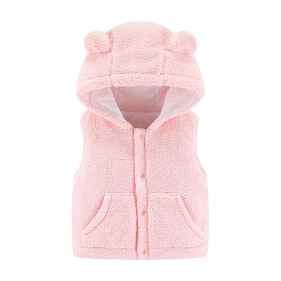 Aoochasliy Coats for Girls Boys Toddler Baby Fleece Vest Sleeveless Button Jacket Fall Hooded Outerwear with Pockets