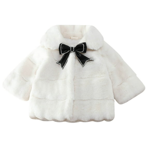 Aoochasliy Coats for Girls Casual Toddler Long Sleeve Fuzzy Warm Coats Bow Imitation Rabbit Fur Keep Warm Winter Lapel Thick Coat Cloak