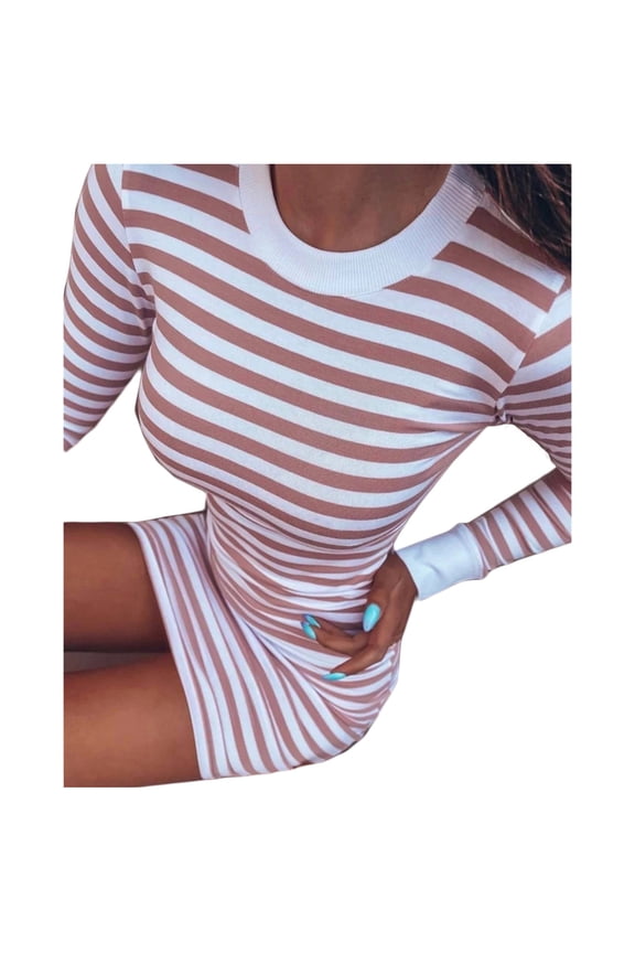 Fall Dresses for Women A-Line Fall Soft Badycon O-Neck Long Sleeve formal Stripe Splicing Printing Fall Maxi Dresses