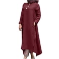 thumbnail image 1 of Aoochasliy Fall Dresses for Women Fall Fashion Round Neck Loose Pockets Long Sleeve Solid MId-Calf Long Dress, 1 of 9