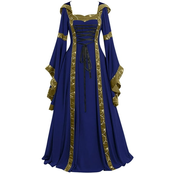 Aoochasliy Fall Dresses for Women Fall Fashion Solid Long-sleeved Retro Hooded Long Sleeve Dress Square Tie