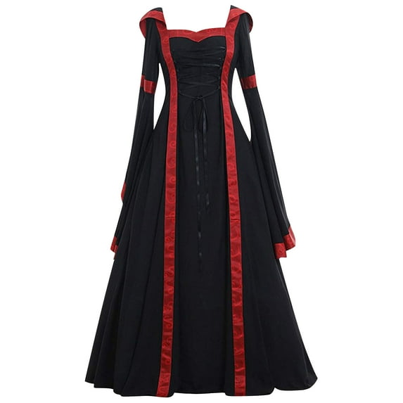 Aoochasliy Fall Dresses for Women Fall Fashion Solid Long-sleeved Retro Hooded Long Sleeve Dress Square Tie