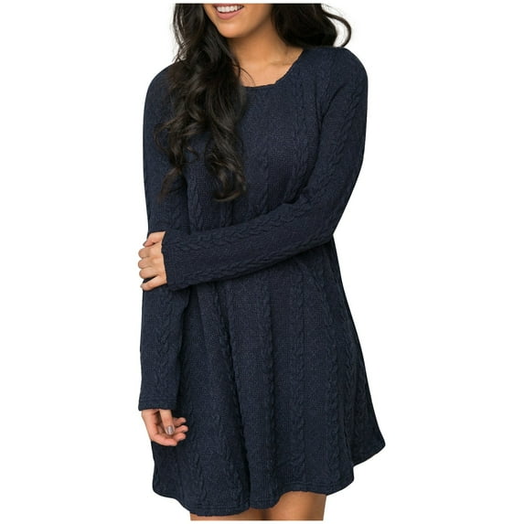 Aoochasliy Fall Dresses for Women Clearance Fall Fashion Tight Long Sleeve Solid Color A-Line Sweater Dress Deals of the Day