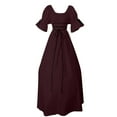 thumbnail image 1 of Aoochasliy Fall Dresses for Women Long Sleeve Round Neck Belt Irregular Dress Court Vintage Ladies Dress, 1 of 4