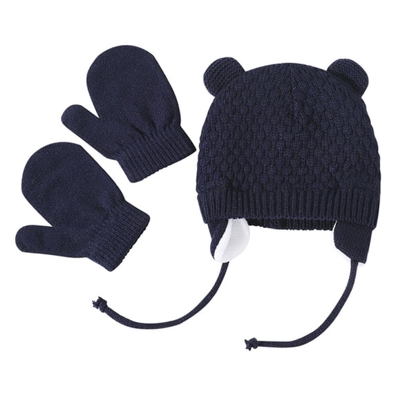 Aoochasliy Hats and Gloves Clearance 2022 NEW Kids Winter Beanie Hat Mittens Set Warm Fleece Hat Baby Toddler Knitted Hat & Gloves for Boys, Girls