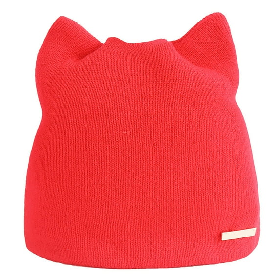 Aoochasliy Hats and Gloves Clothes Cat Ear Knitted Pullover Hat Women's Solid Color Winter Warm Ear Cap